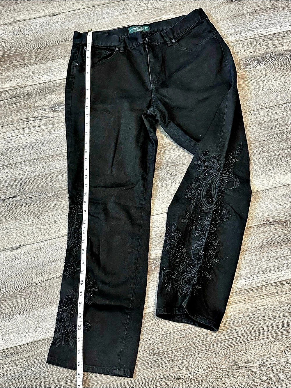 Lauren Jeans Co. Paisley Embellished Slim Jeans Black Size 12P